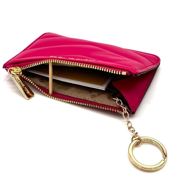 Michael Kors Jet Set Travel Small Top Zip Coin Pouch w ID Holder Electric Pink - Picture 7 of 8